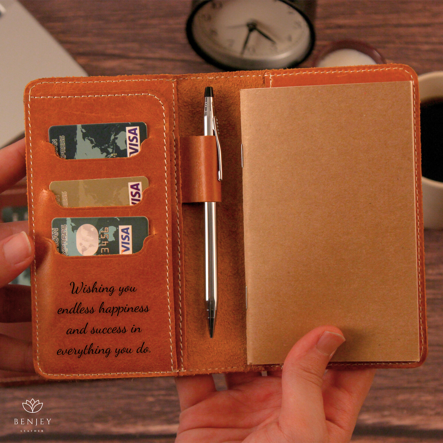 Leather Note Cover - Organizer with Notebook & Card Slots