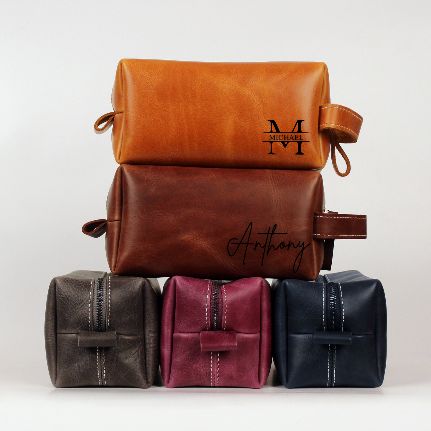 Personalized Leather Toiletry Bag, Full Grain Leather Dopp Kit