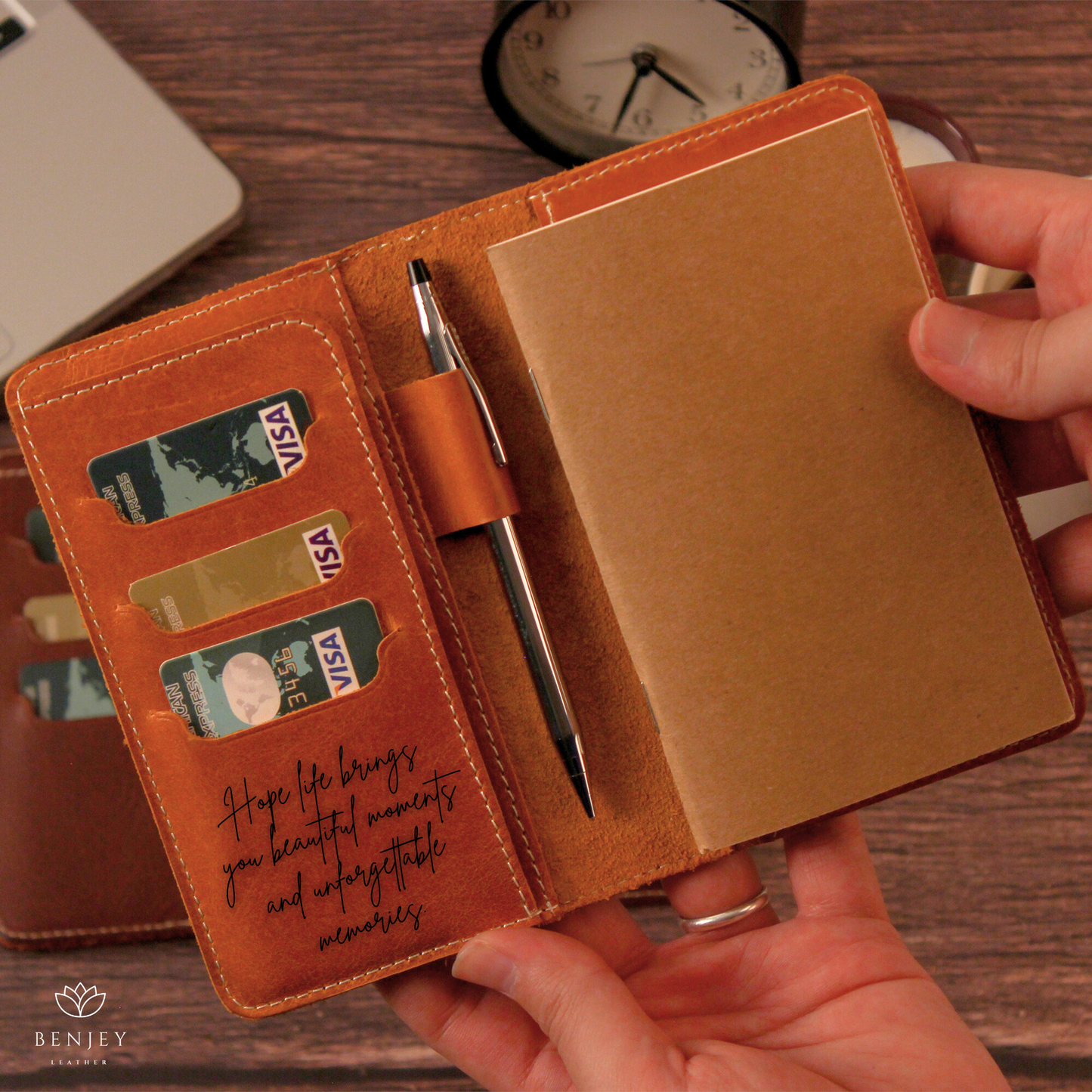 Leather Note Cover - Organizer with Notebook & Card Slots