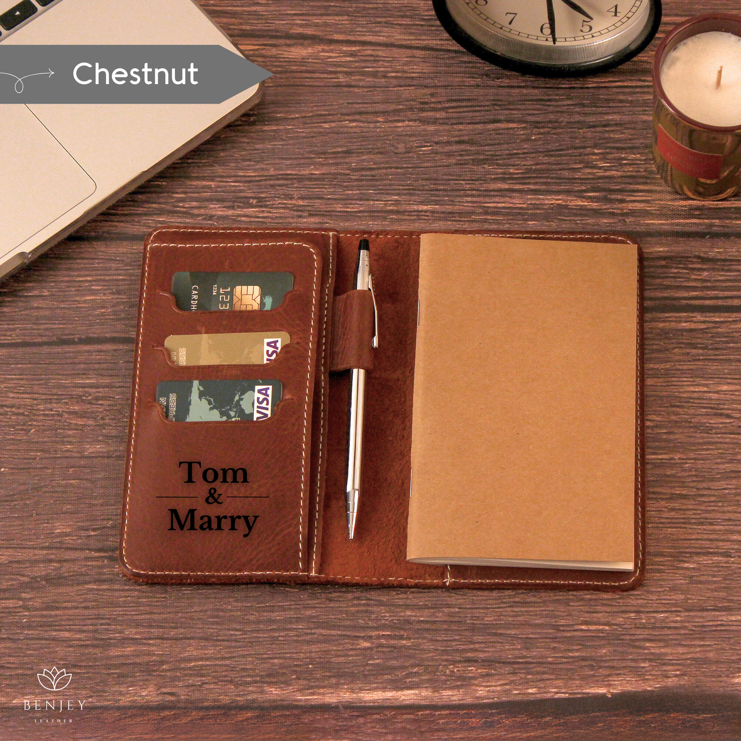 Leather Note Cover - Organizer with Notebook & Card Slots