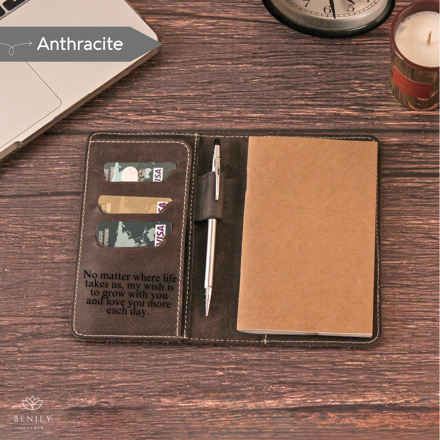 Leather Note Cover - Organizer with Notebook & Card Slots