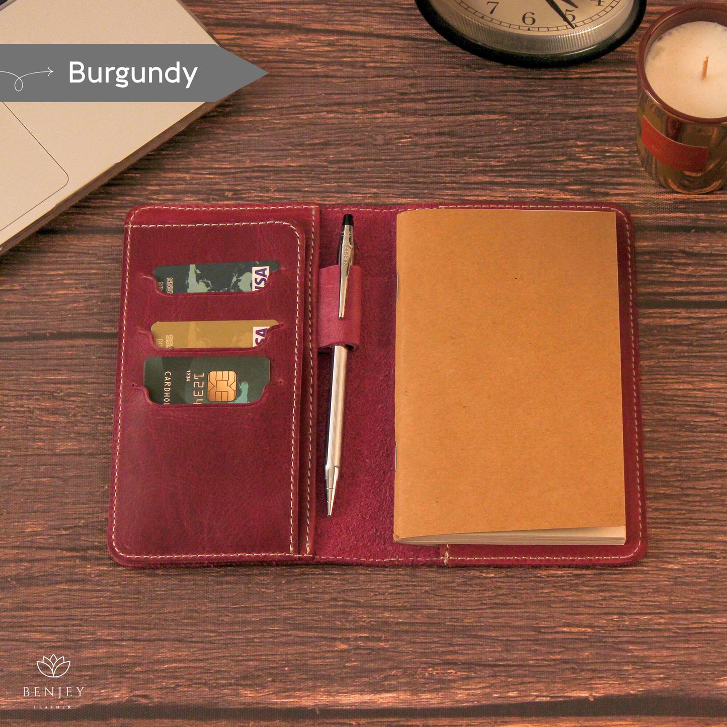 Leather Note Cover - Organizer with Notebook & Card Slots