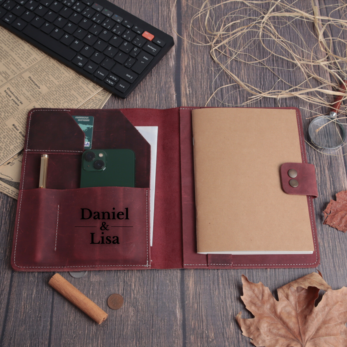 Denver Portfolio - Leather A5 Organizer with Phone & Card Slots (8.5" X 7")