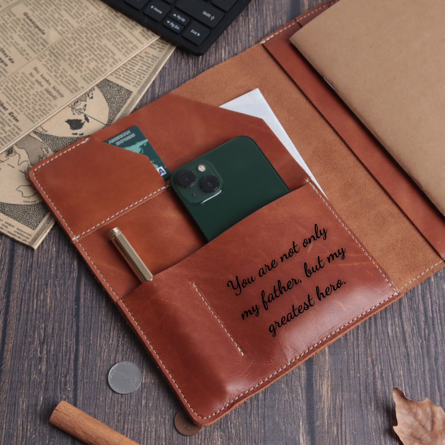 Denver Portfolio - Leather A5 Organizer with Phone & Card Slots (8.5" X 7")