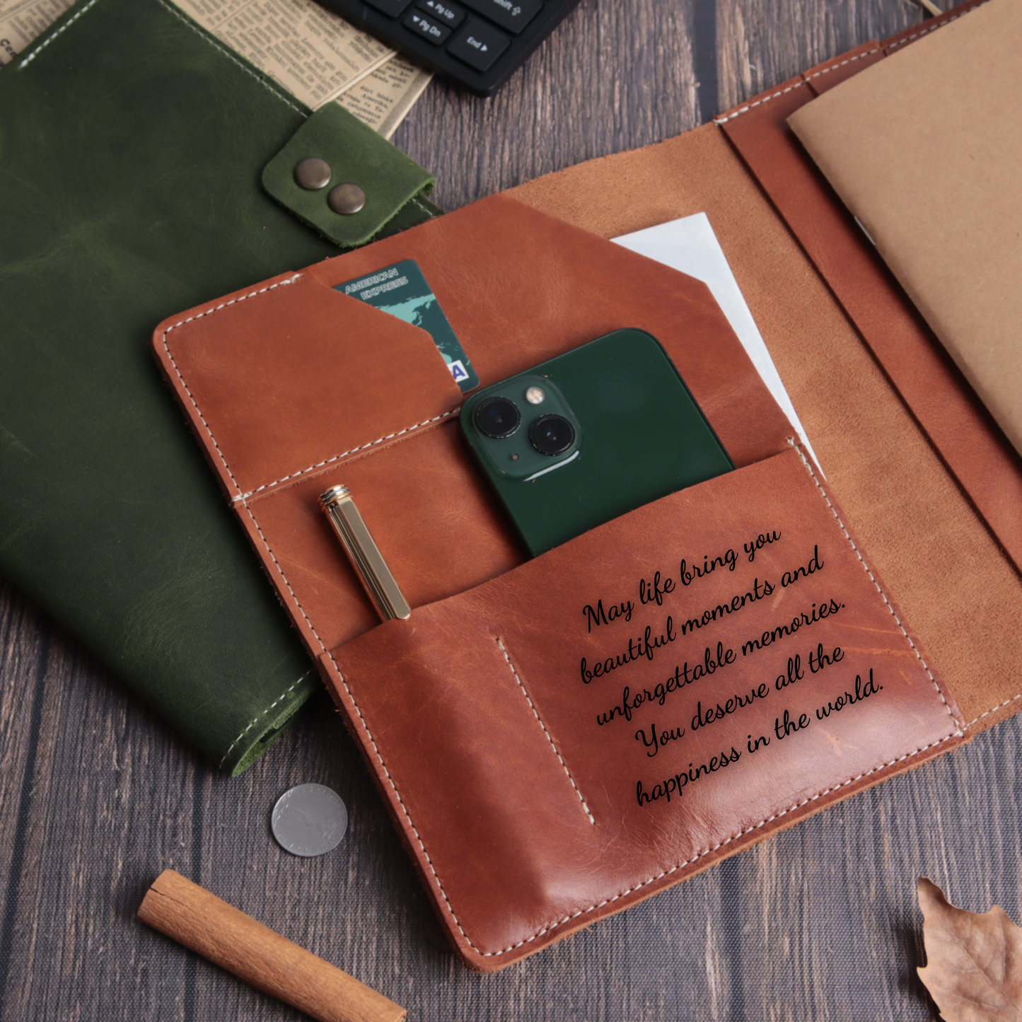 Denver Portfolio - Leather A5 Organizer with Phone & Card Slots (8.5" X 7")