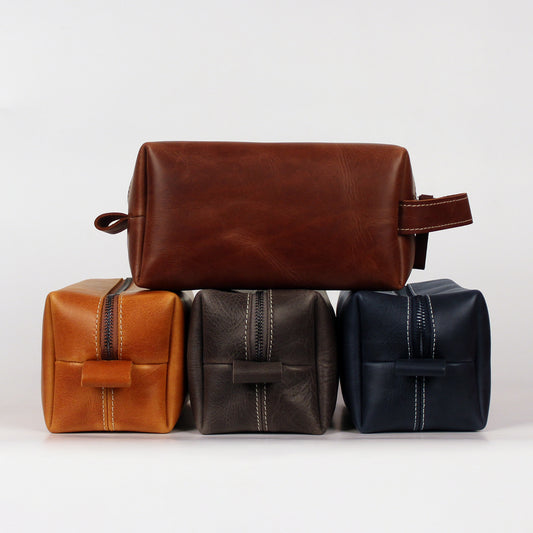 Personalized Leather Toiletry Bag, Full Grain Leather Dopp Kit