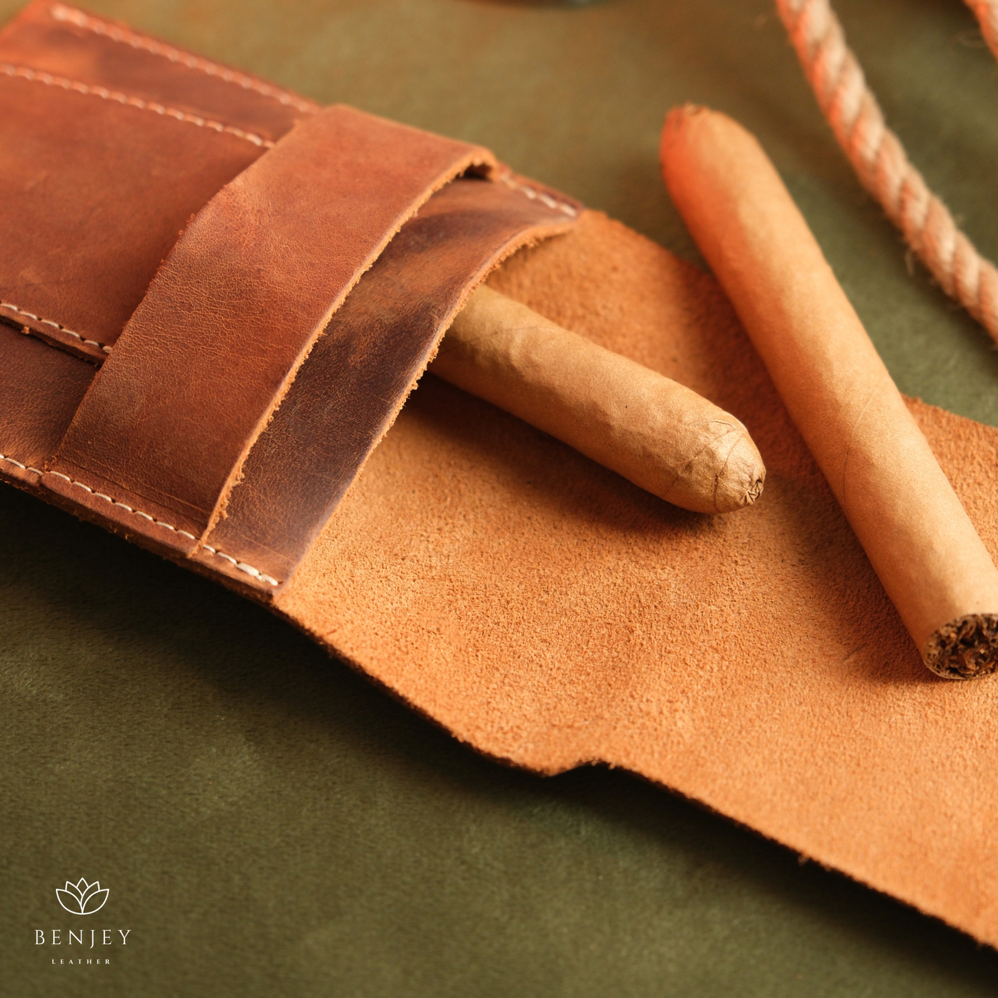 Leather Cigar Case  Holds 3 Cigars with Cutter Slot (6"X4")