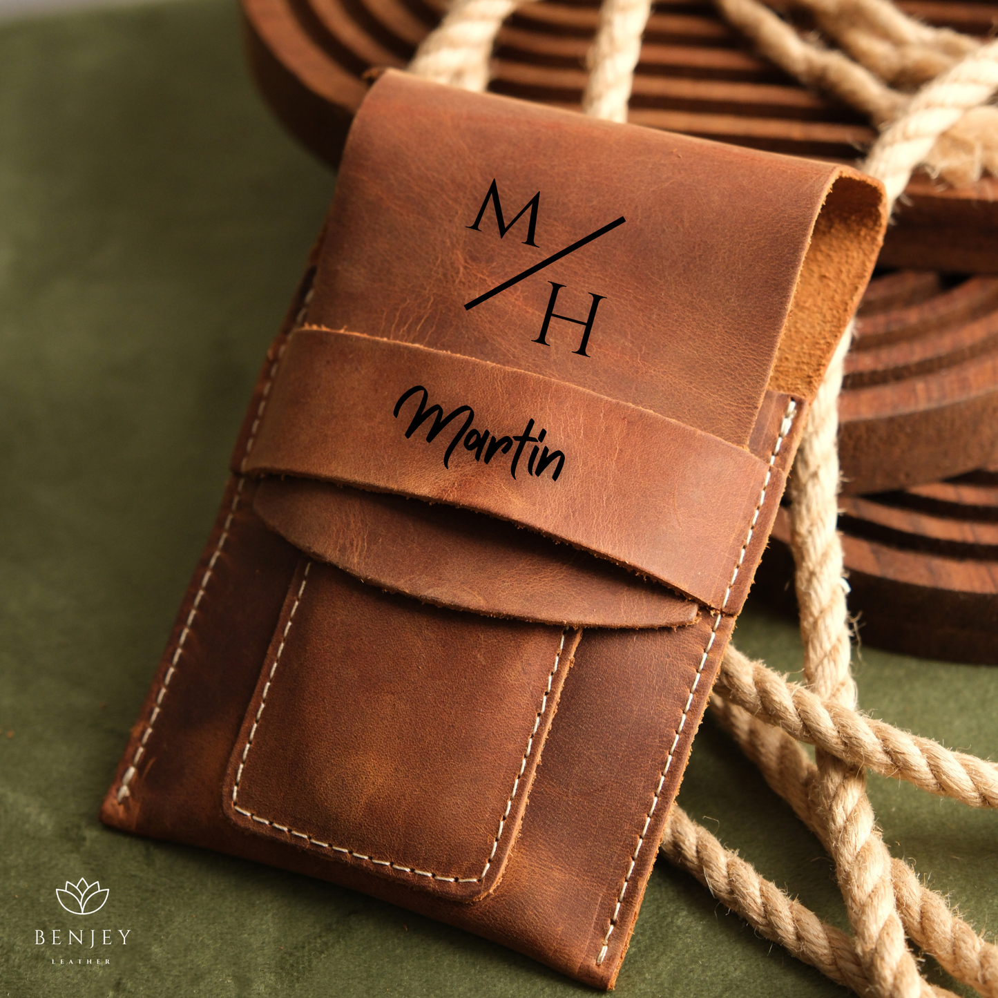 Leather Cigar Case  Holds 3 Cigars with Cutter Slot (6"X4")