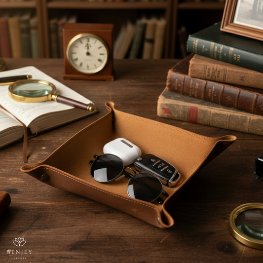 Leather Desk Tray - Personalized Organizer with Multiple Size Options