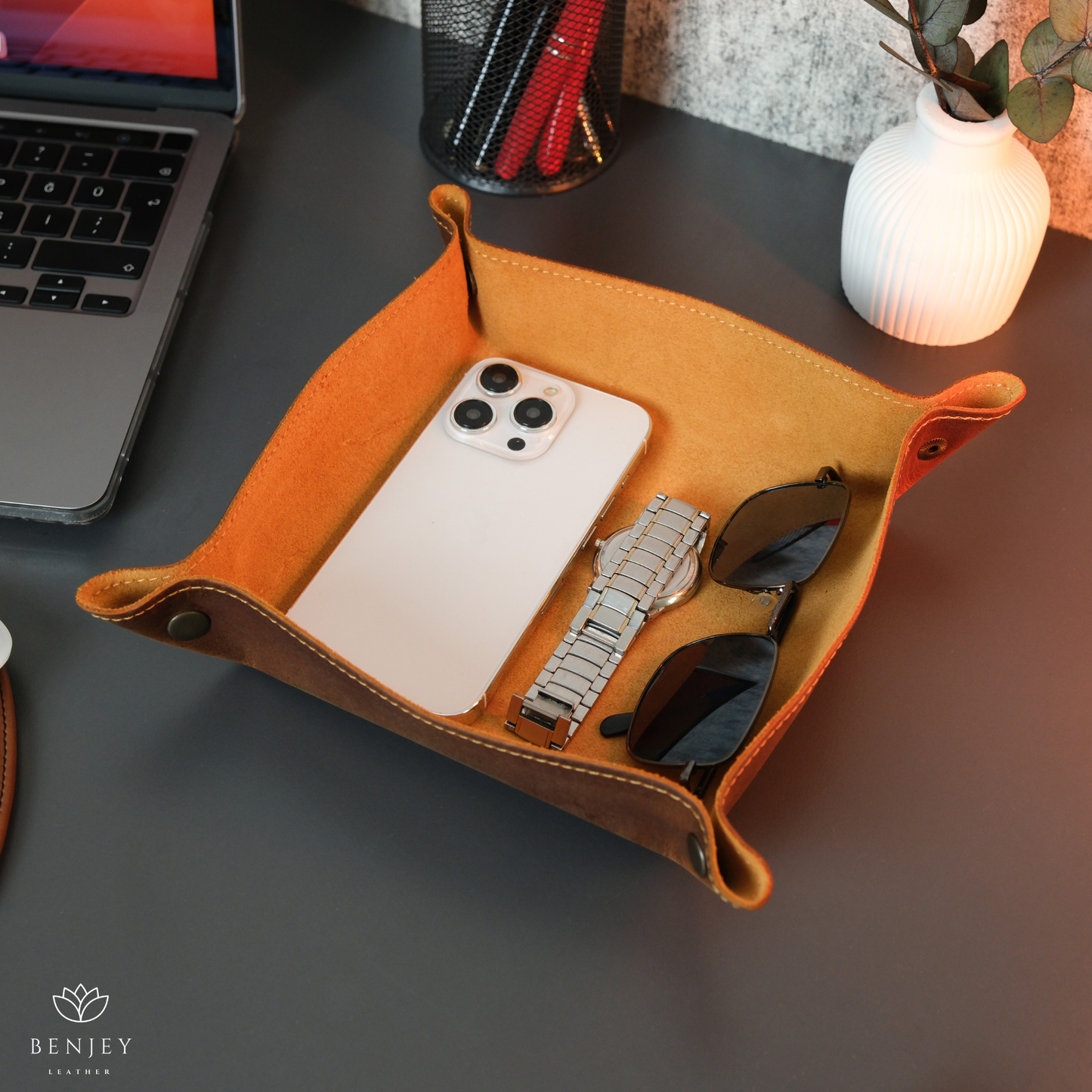 Leather Desk Tray - Personalized Organizer with Multiple Size Options