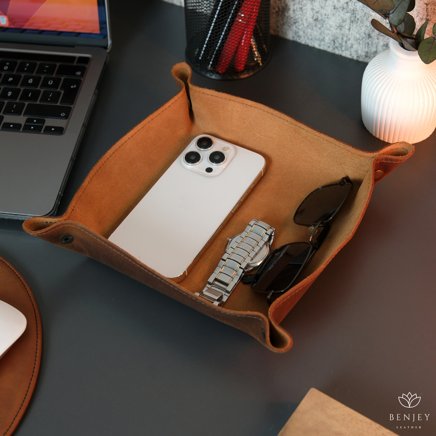 Leather Desk Tray - Personalized Organizer with Multiple Size Options