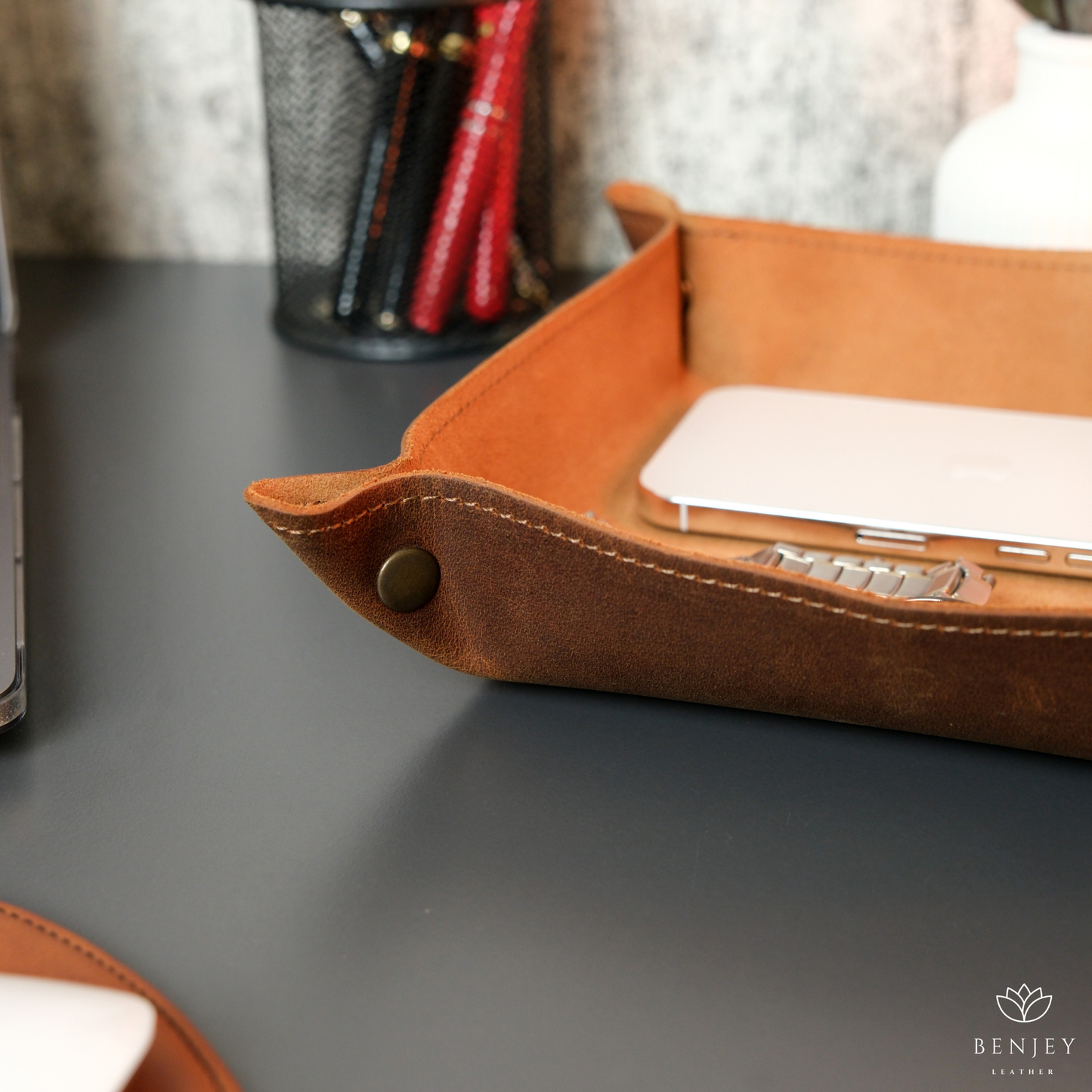 Leather Desk Tray - Personalized Organizer with Multiple Size Options