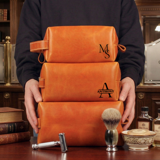 Leather Dopp Kit - Travel Toiletry Customized Bag