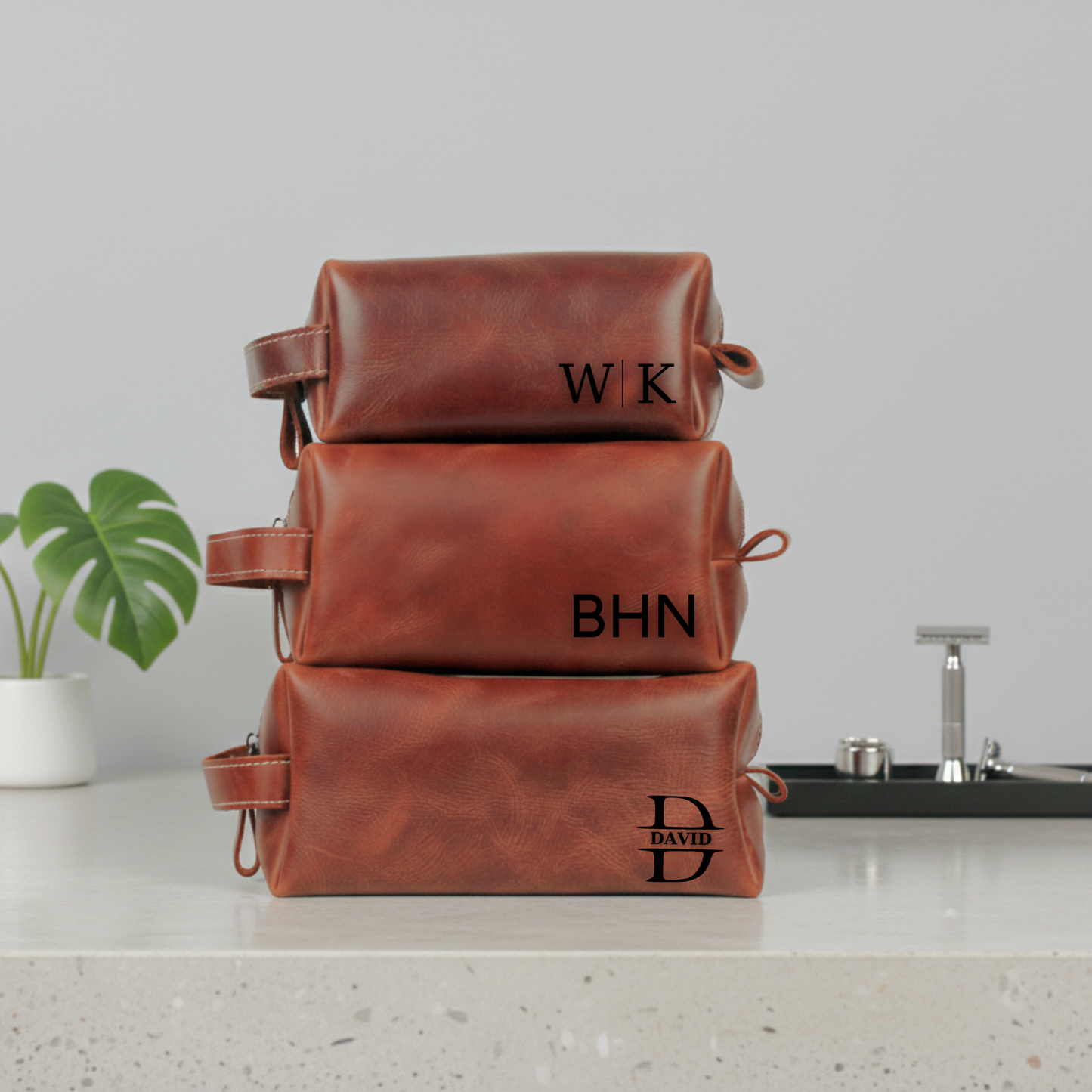 Leather Dopp Kit - Travel Toiletry Customized Bag