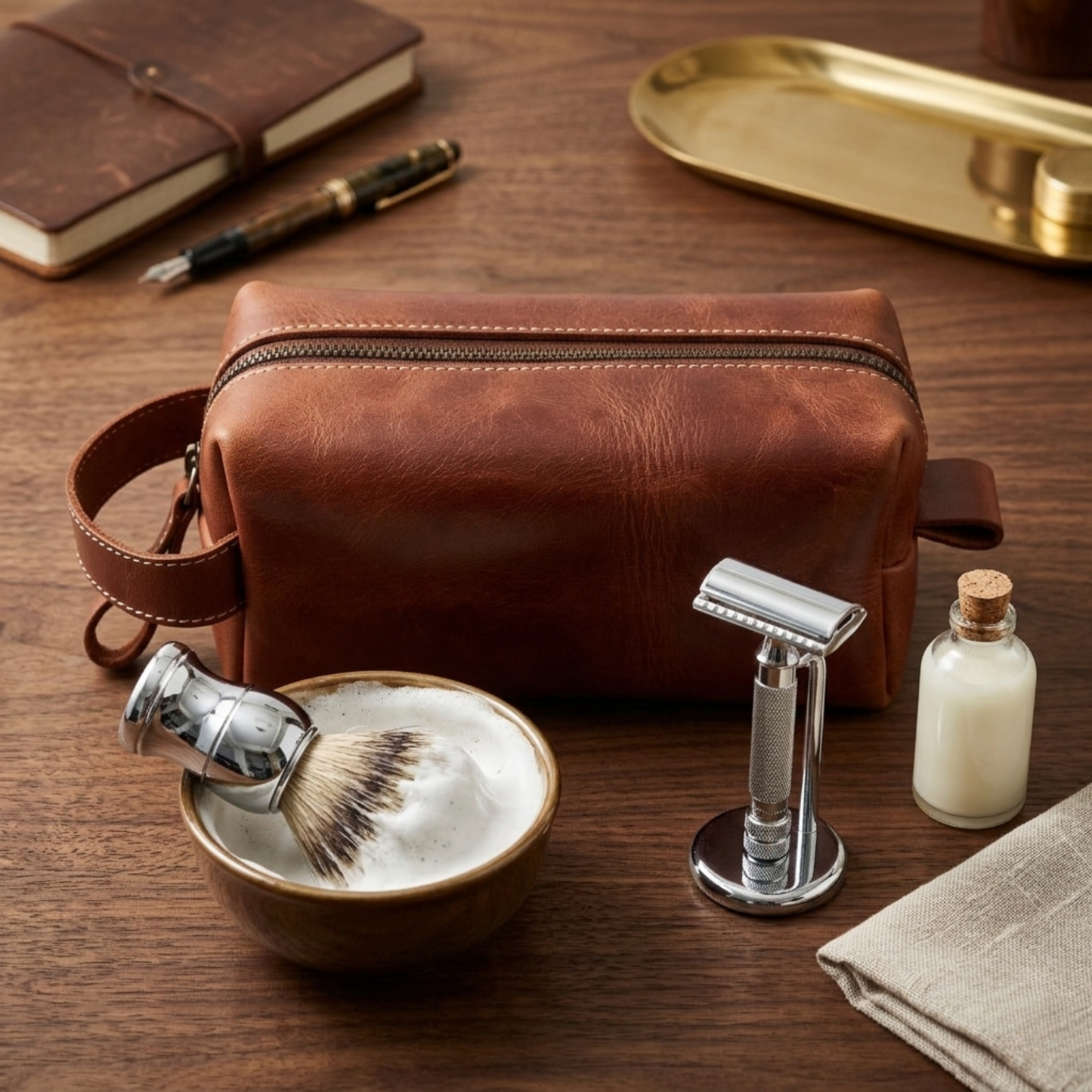 Leather Dopp Kit - Travel Toiletry Customized Bag