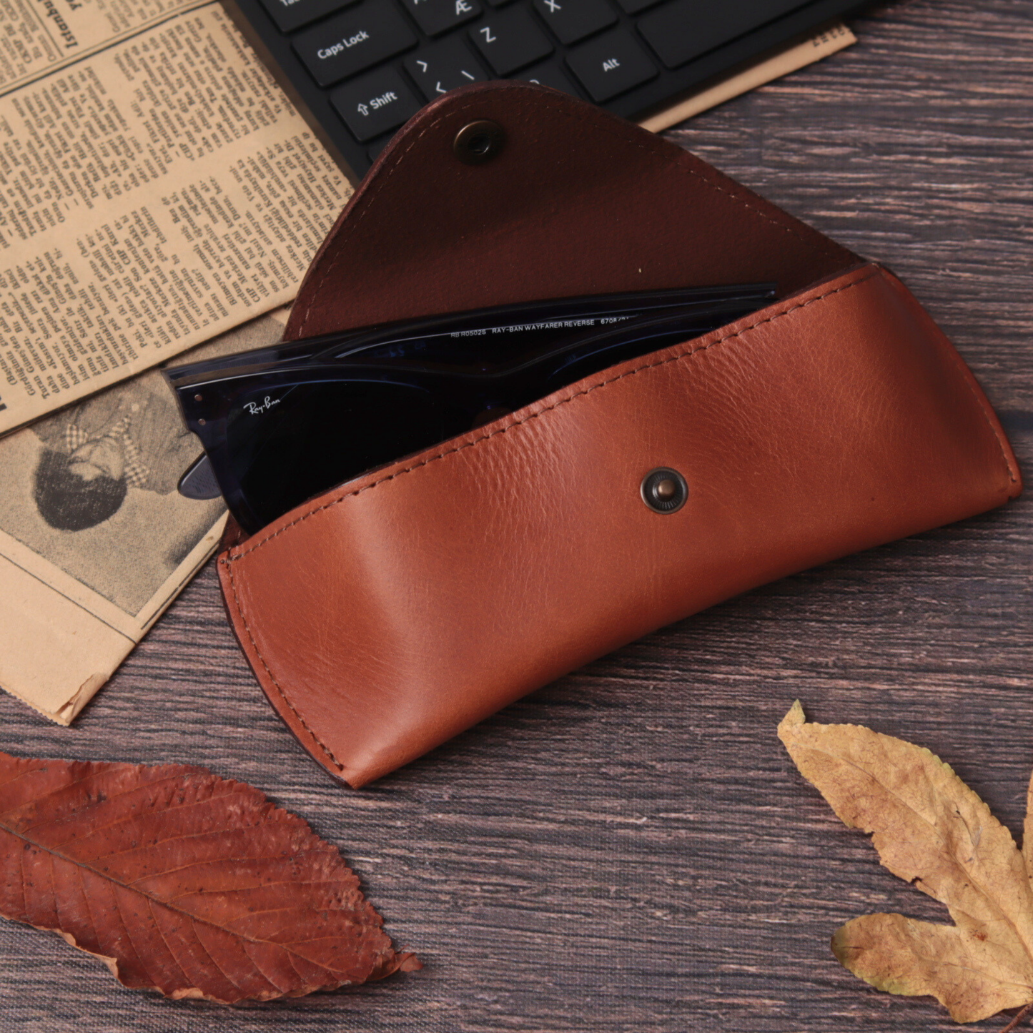 Leather Glasses Case - Protective Hard Shell with Soft Lining (7.2" X 2.7")