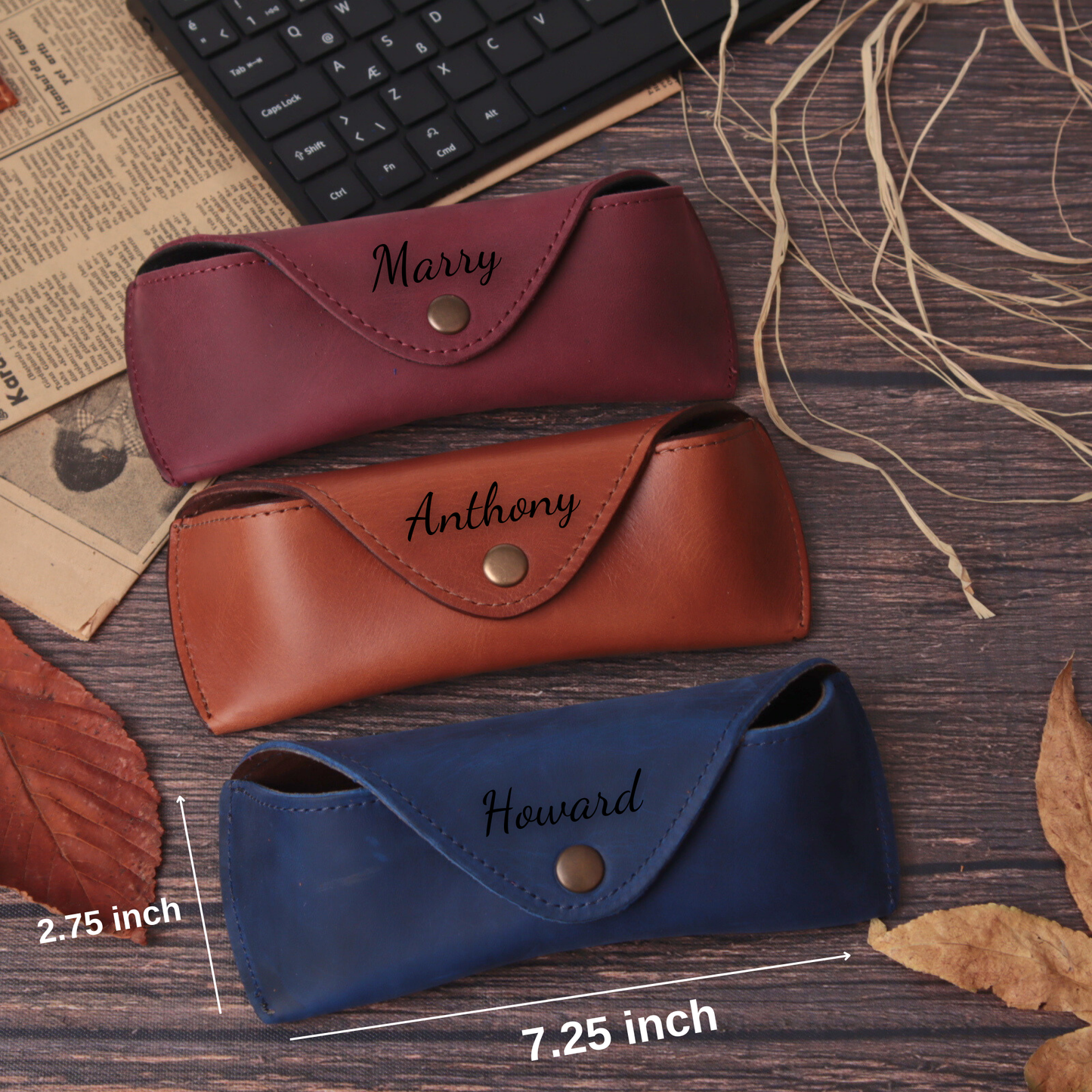 Leather Glasses Case - Protective Hard Shell with Soft Lining (7.2" X 2.7")