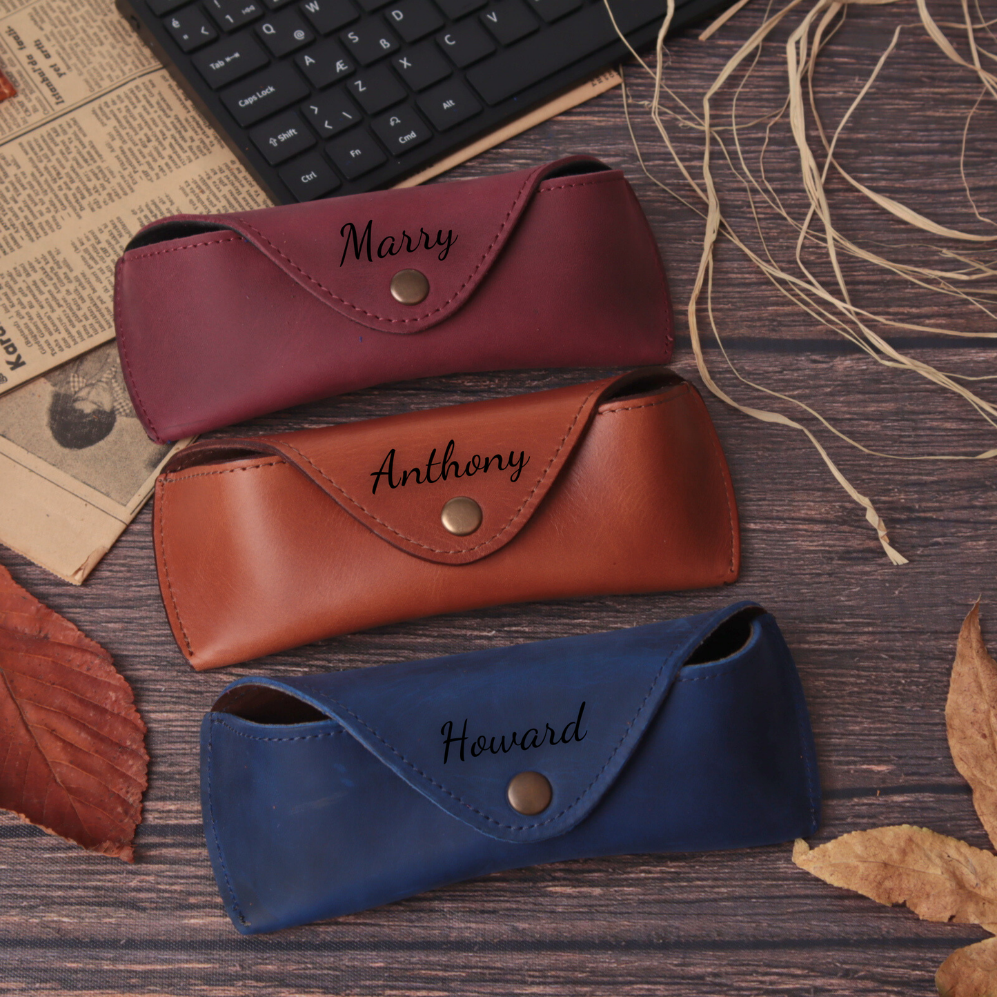 Leather Glasses Case - Protective Hard Shell with Soft Lining (7.2" X 2.7")