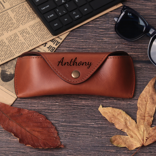 Leather Glasses Case - Protective Hard Shell with Soft Lining (7.2" X 2.7")
