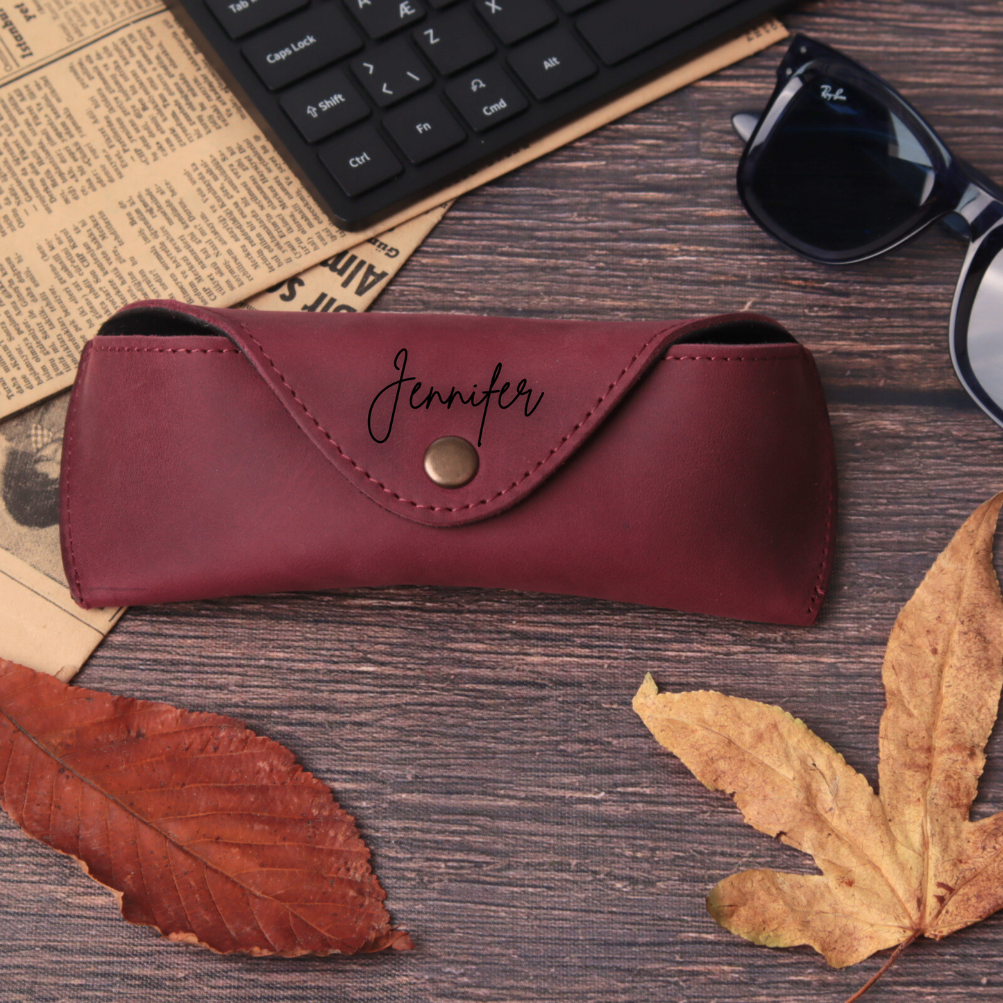 Leather Glasses Case - Protective Hard Shell with Soft Lining (7.2" X 2.7")