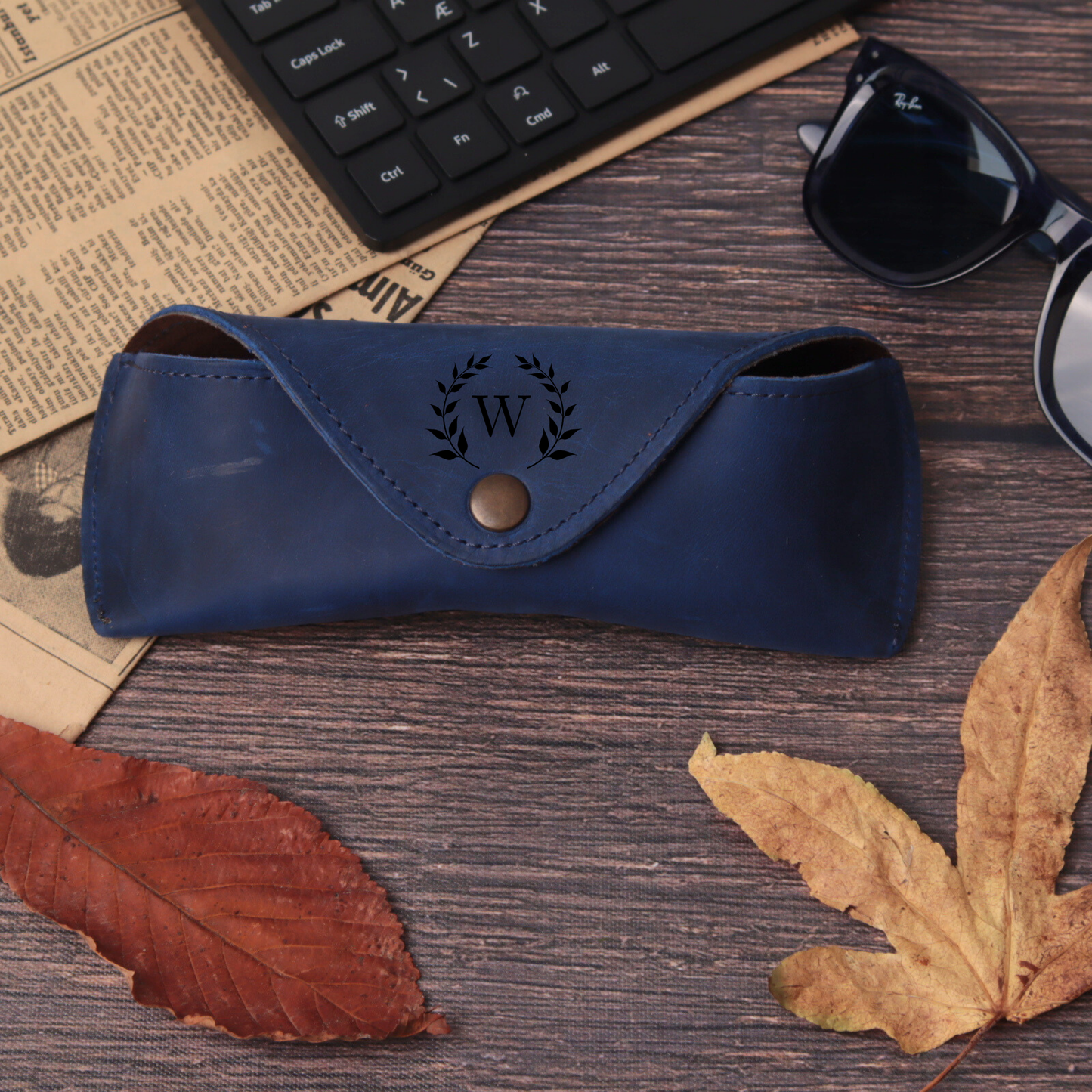 Leather Glasses Case - Protective Hard Shell with Soft Lining (7.2" X 2.7")