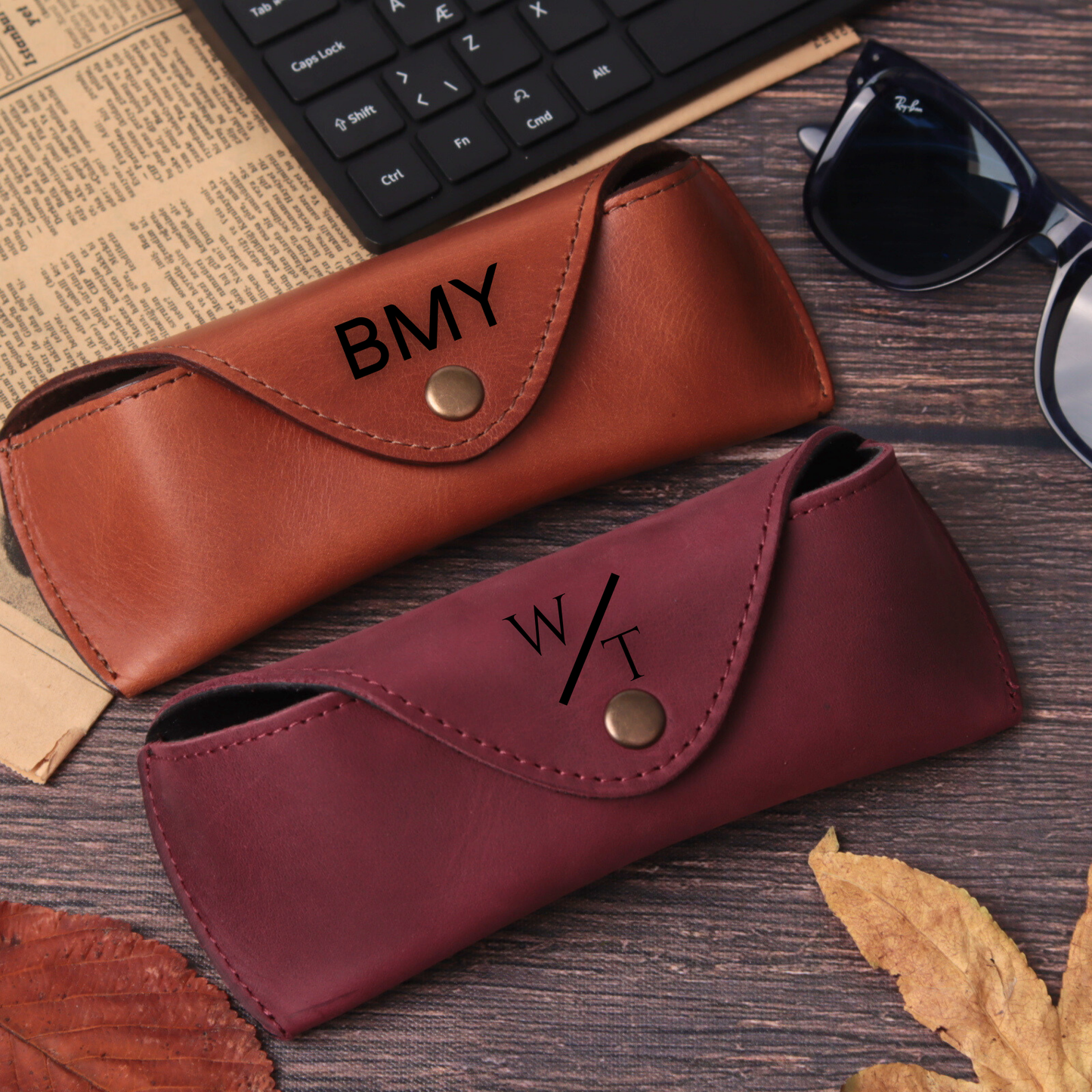 Leather Glasses Case - Protective Hard Shell with Soft Lining (7.2" X 2.7")