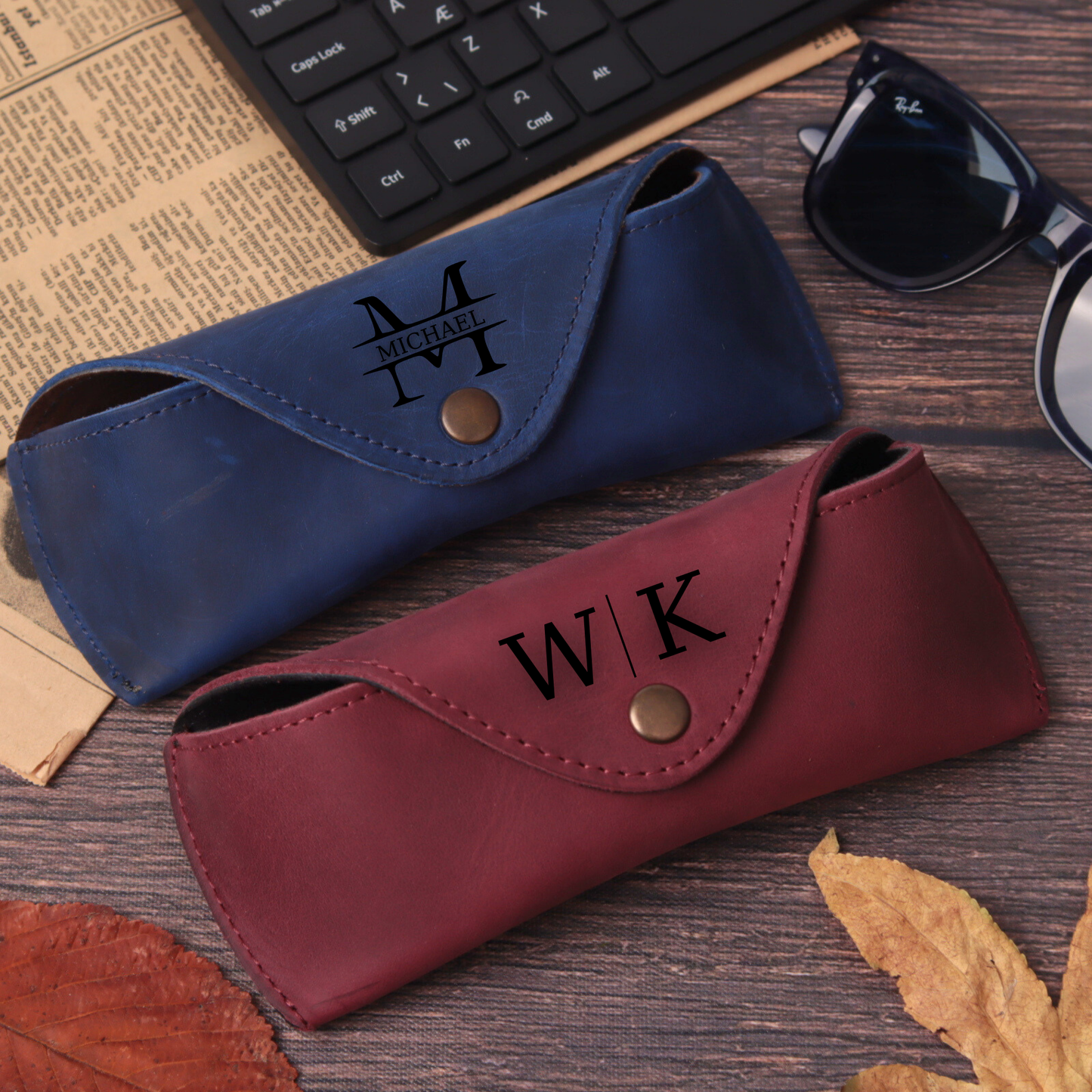 Leather Glasses Case - Protective Hard Shell with Soft Lining (7.2" X 2.7")