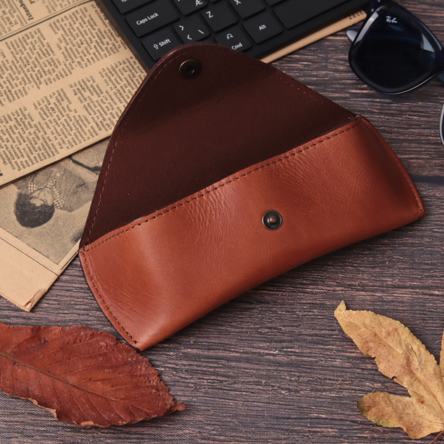 Leather Glasses Case - Protective Hard Shell with Soft Lining (7.2" X 2.7")