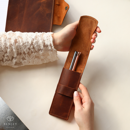 Leather Pen Holder - Compact & Secure Pen Case (6" X 2.3")