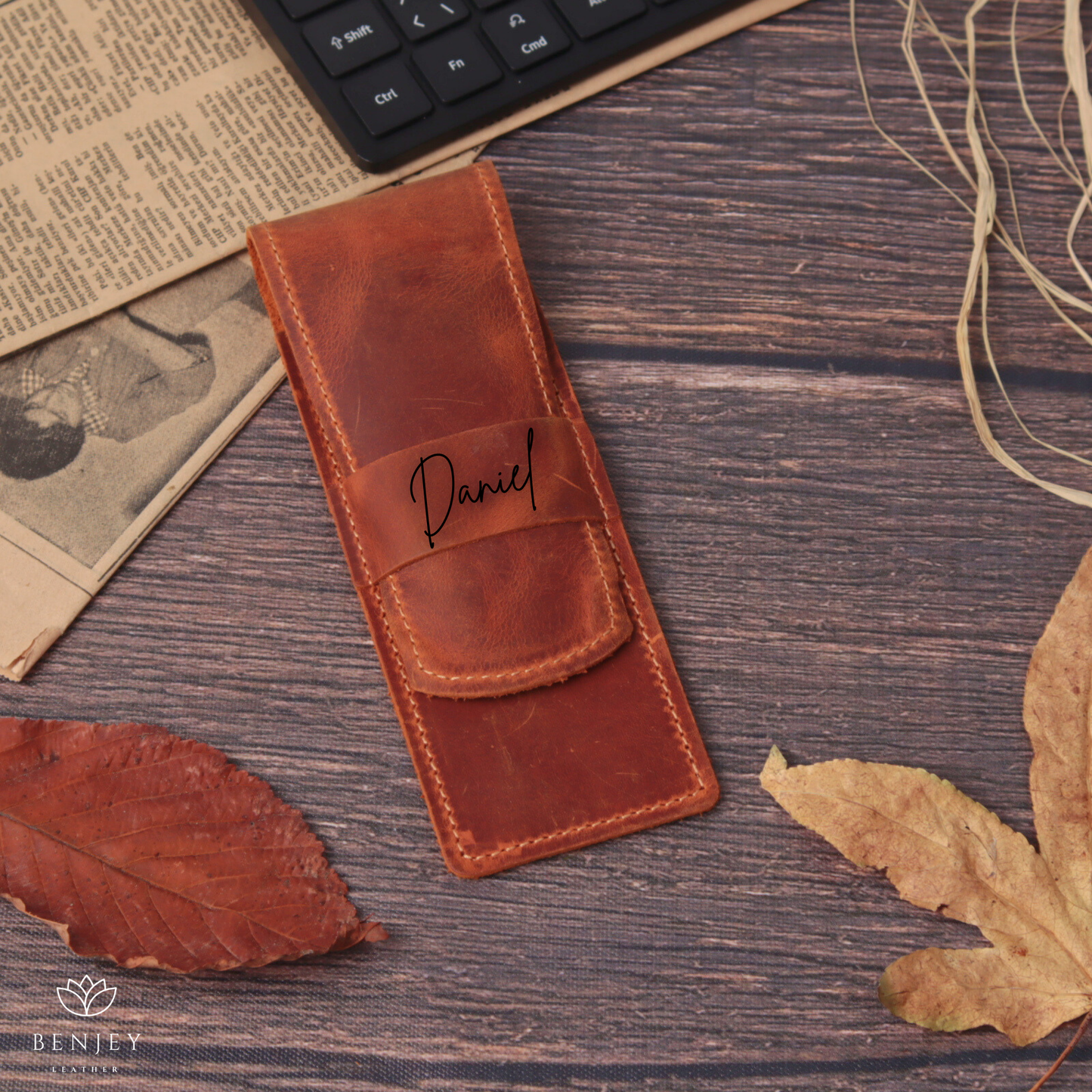 Leather Pen Holder - Compact & Secure Pen Case (6" X 2.3")