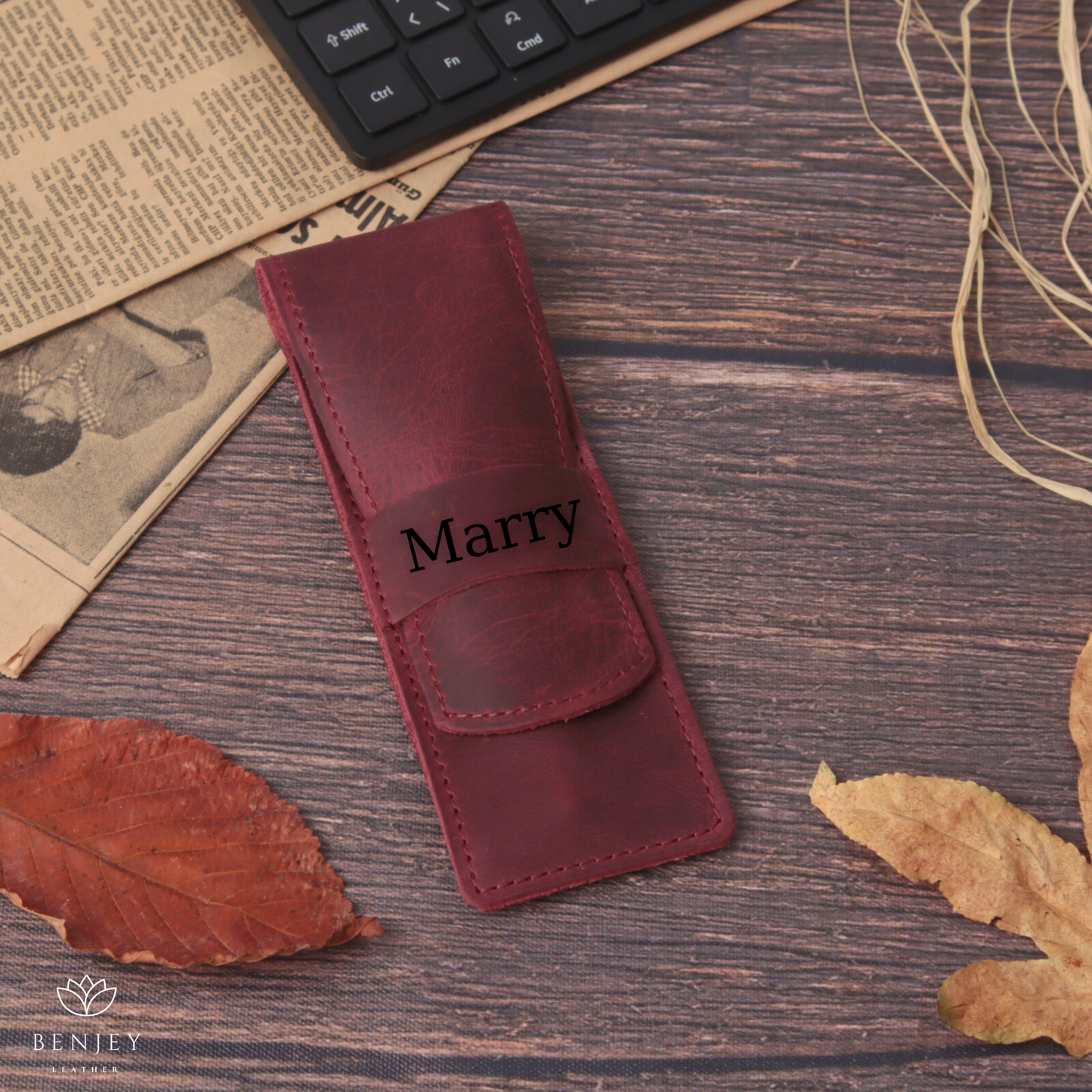 Leather Pen Holder - Compact & Secure Pen Case (6" X 2.3")