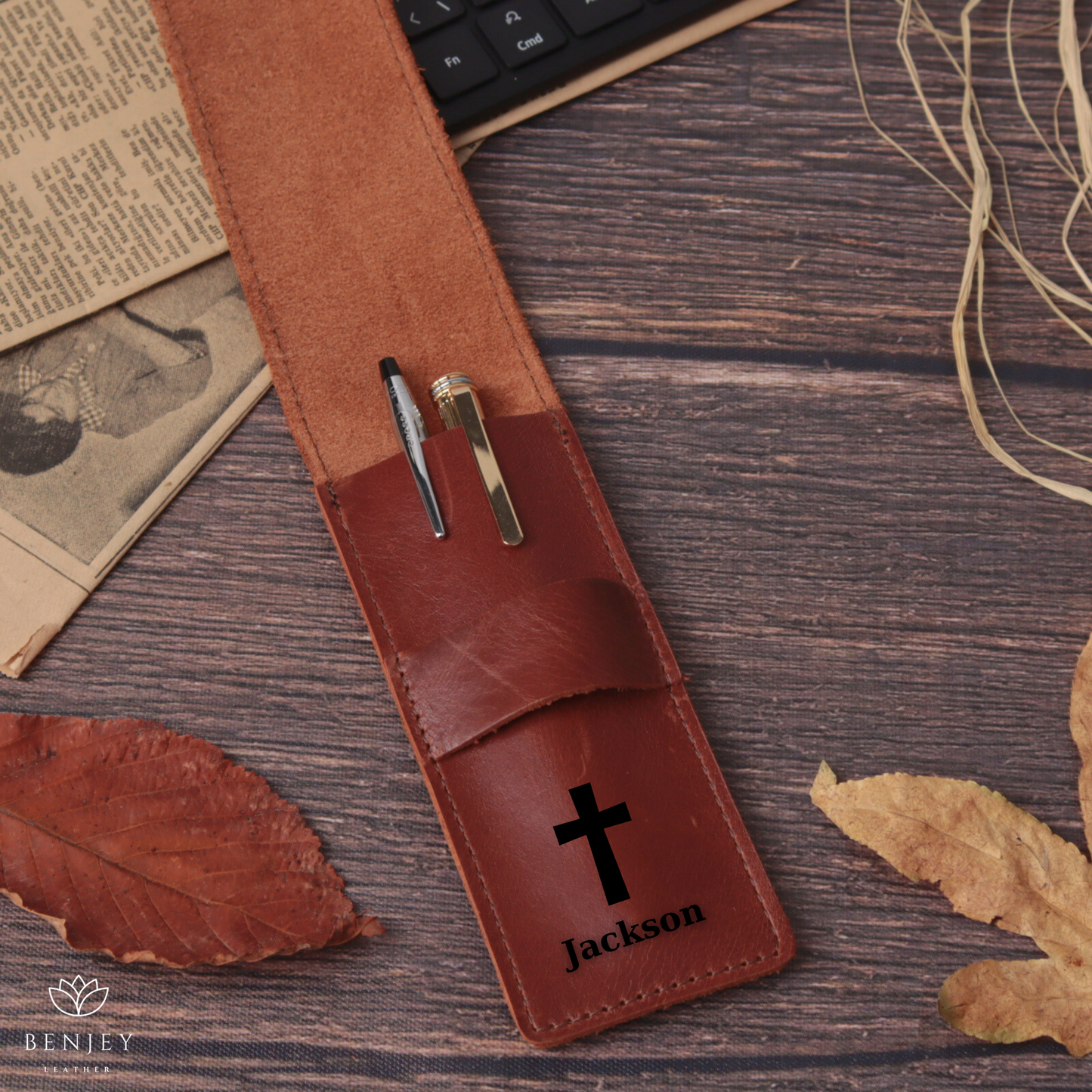 Leather Pen Holder - Compact & Secure Pen Case (6" X 2.3")