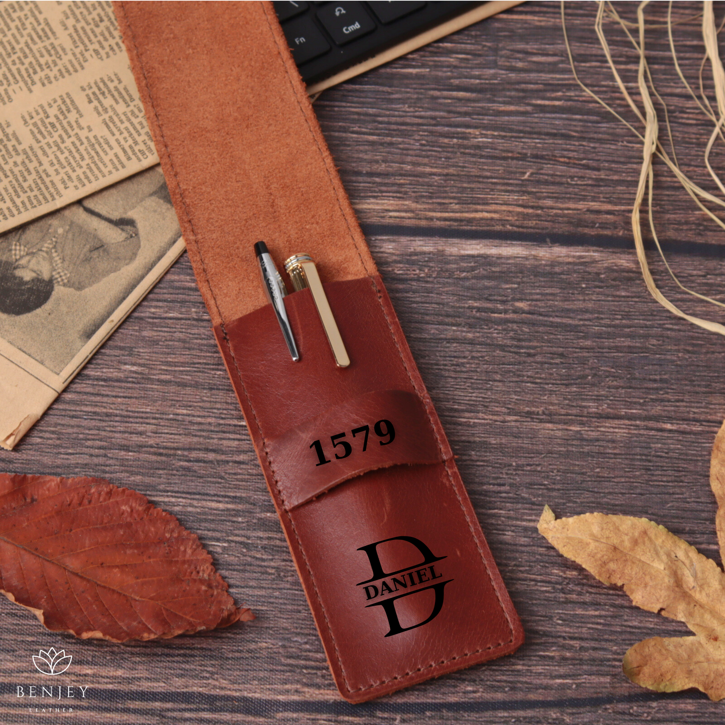Leather Pen Holder - Compact & Secure Pen Case (6" X 2.3")